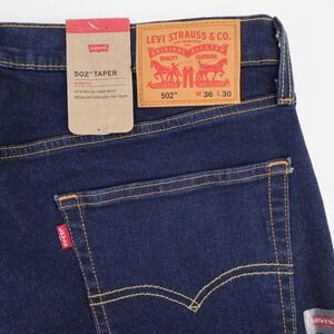 NEW Levi 502 Taper Stretch Jeans Indigo Blue Full Length Mens 36x30